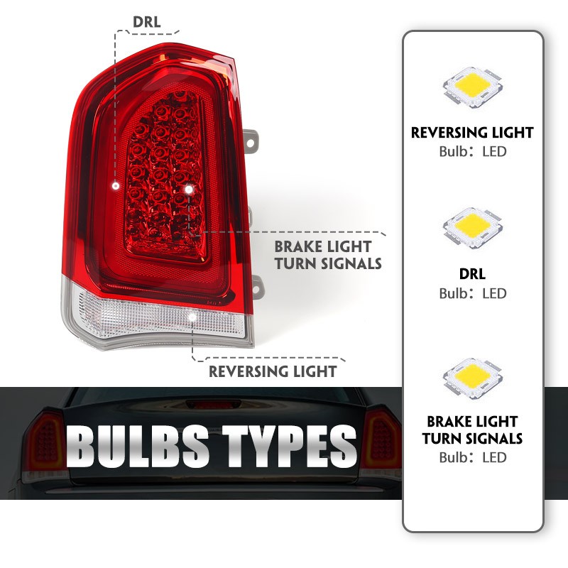 Pair Chrome Trim Full LED Tail Lights For 2015-2023 Chrysler 300 Brake Lamp Side