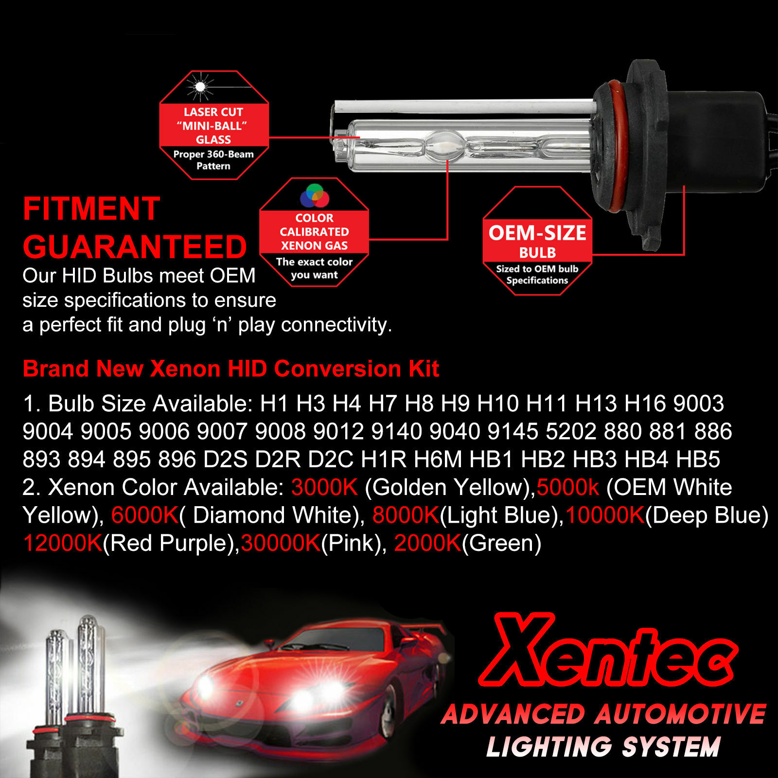 Xentec Xenon Fog Light HID Kit H10 9145 9140 9045 2000K 3000K 5000K 6000K 8000K