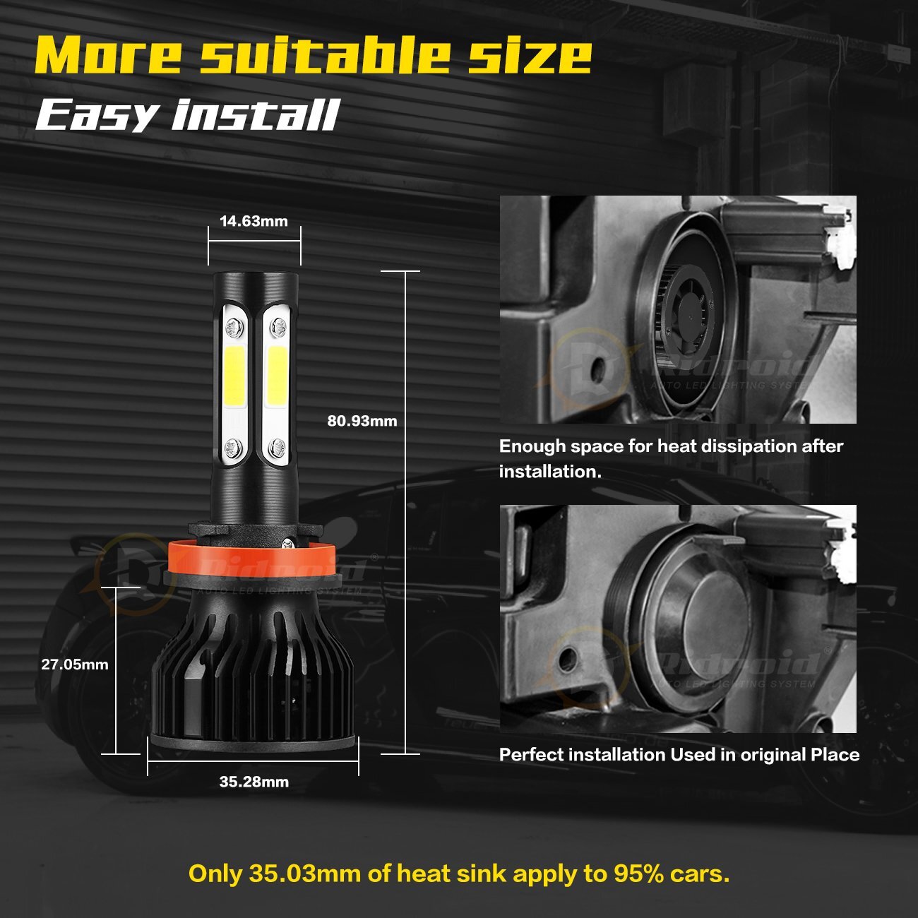 4-sides H11 LED Headlight Kit Low Beam Bulb Super Bright 6000K 60Day Free Return