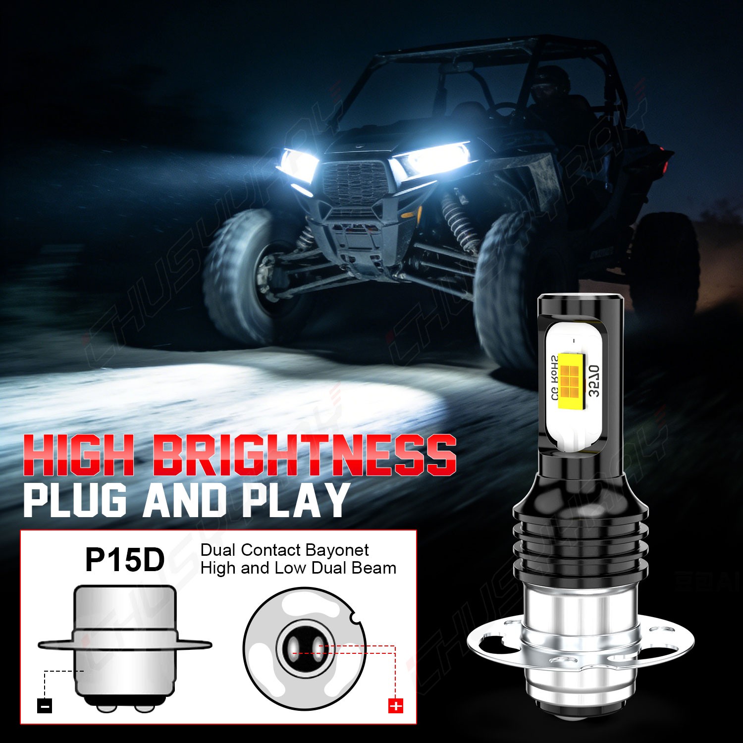 2x LED Fog Light Bulbs Combo P15D-30 For YAMAHA YFS200 Blaster 200 1988–2002