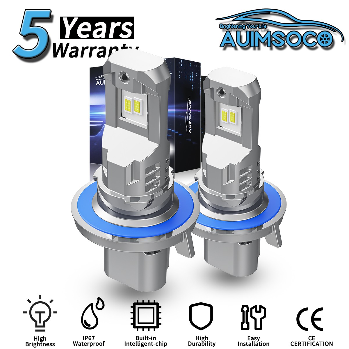 9008 H13 LED Headlight Bulbs Kit High Low Beam Super Bright Canbus 6500K 72000LM