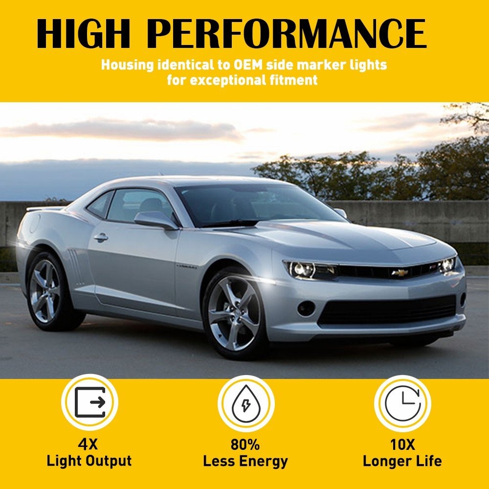 4PCS AUXITO Front&Rear Side LED Bumper Marker Light White For Chevy Camaro 10-15