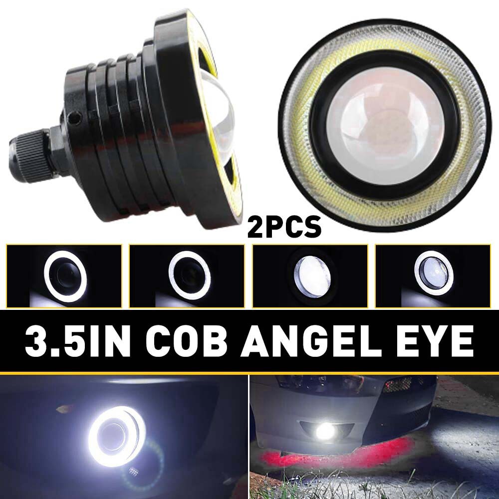 COB LED 2x 3.5″ Universal Halo Ring Angel Eyes Fog LED Light Projector White DRL
