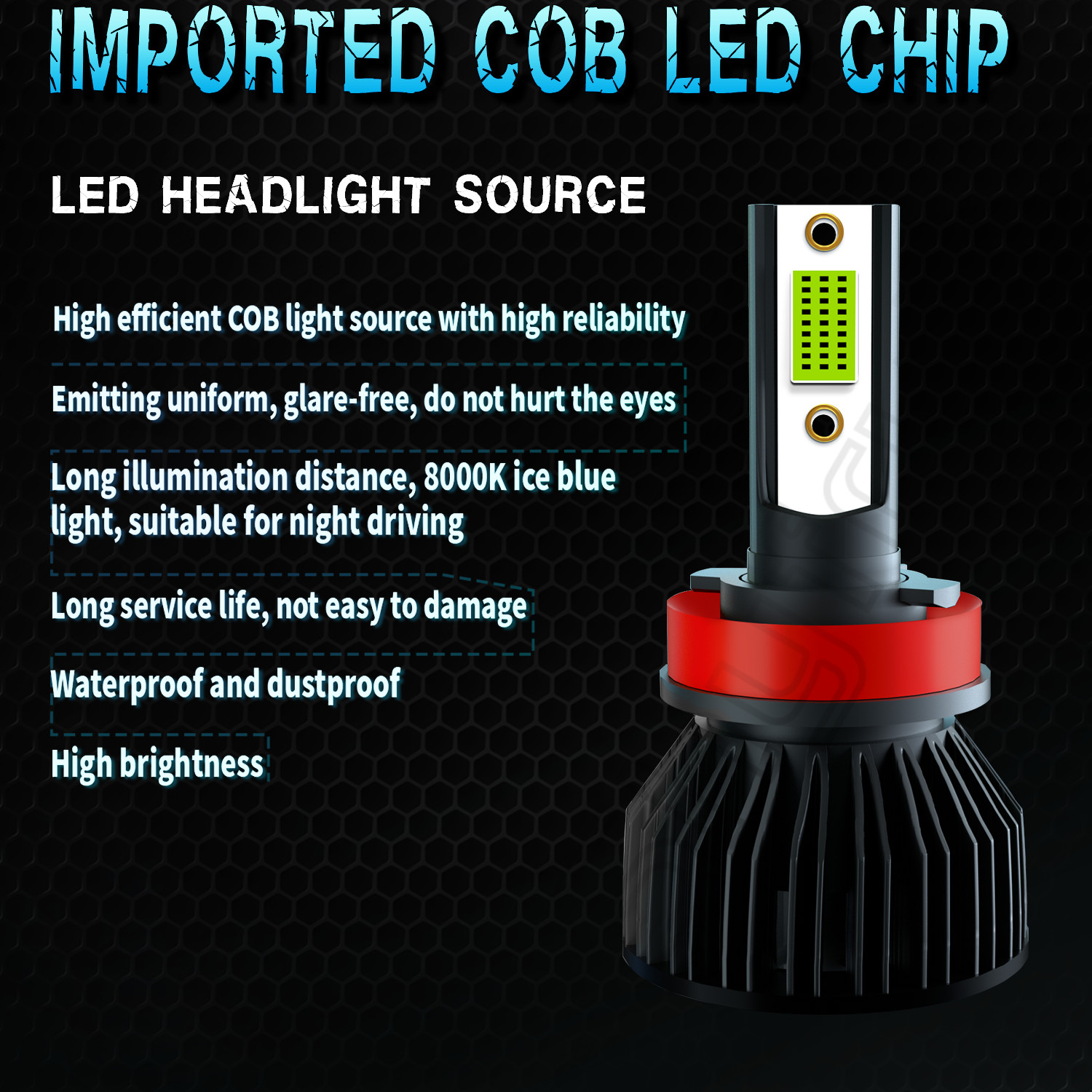 H11 LED Headlight Super Bright Bulbs Kit ICE Blue 8000K 330000LM High-Low Beam