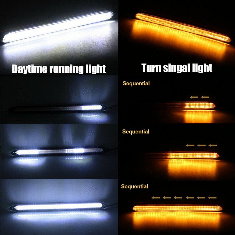 13.6″ LED Headlight Strip Light DRL Sequential Flow Turn Signal Lamp White Amber