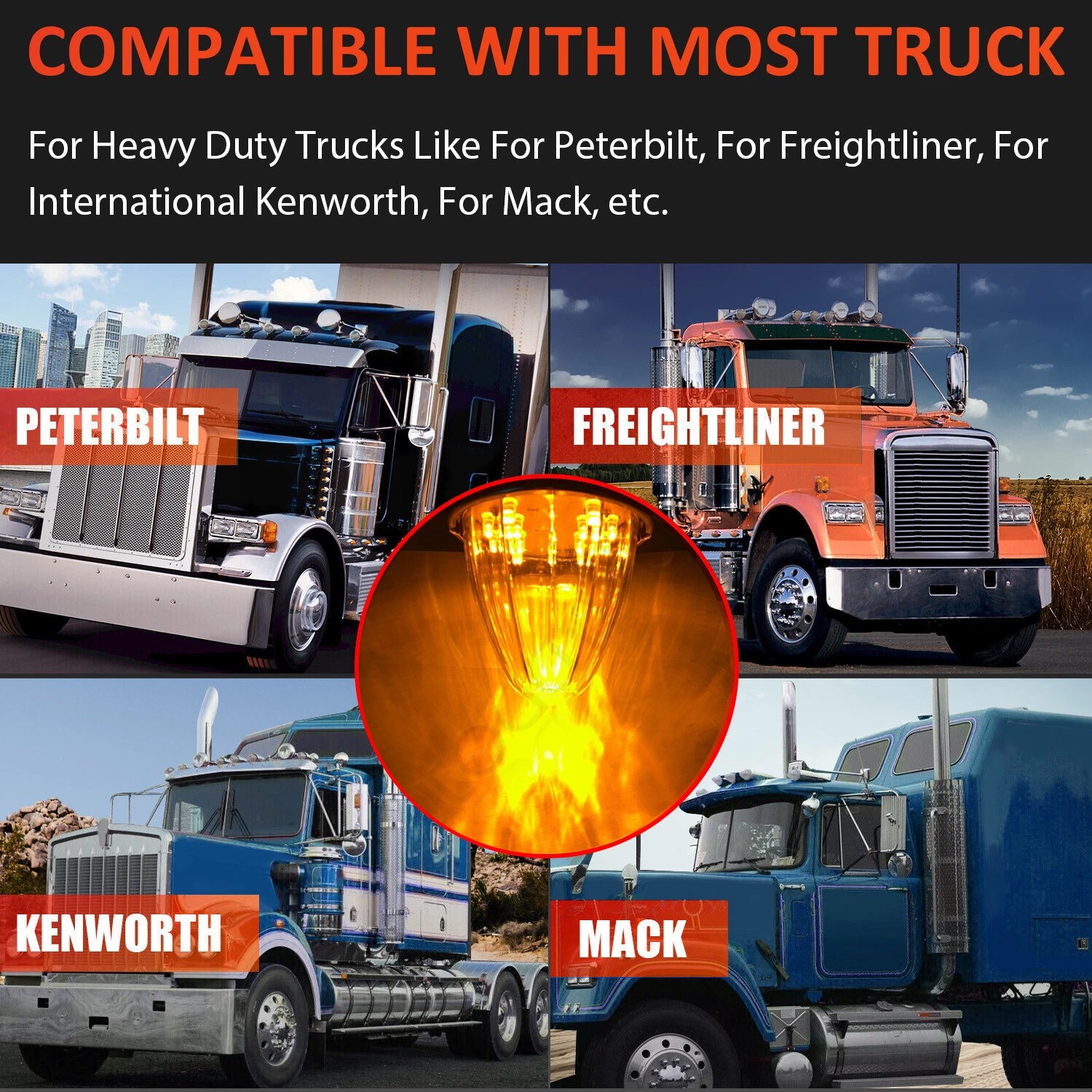 5x Teardrop Semi LED Roof Truck Cab Marker Lights Clearance Universal Amber
