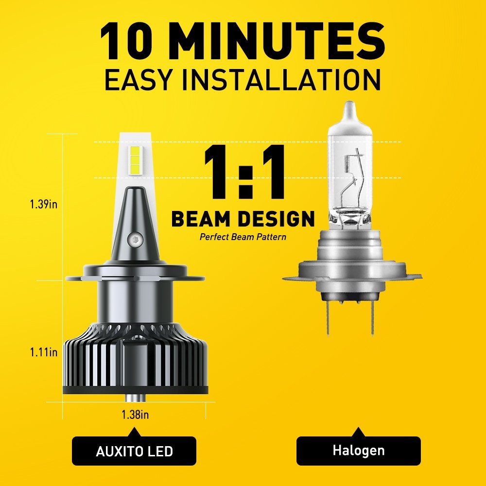 Pair AUXITO H7 Headlight LED Bulb 20000LM Set White 6500K High Low Beam Canbus