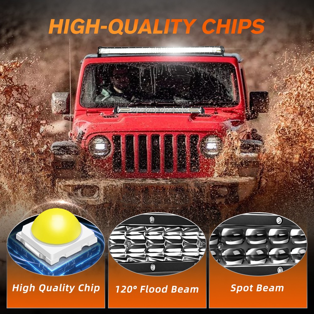 15/20/24/28/33/48″ Led Light Bar Dual Row Spot Flood Offroad Truck Driving FOG