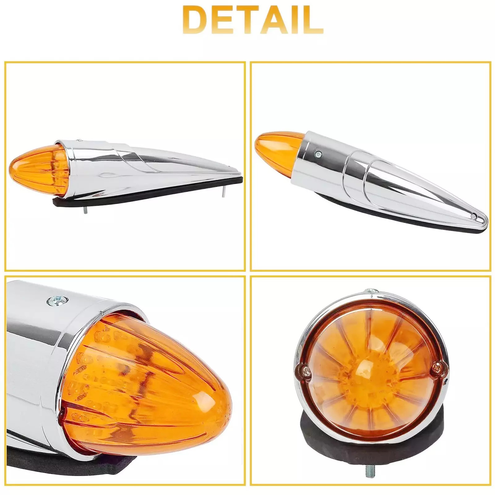 Amber Torpedo Cab Marker Lights 5Pcs Chrome LED Truck Roof Lights Top Clearance