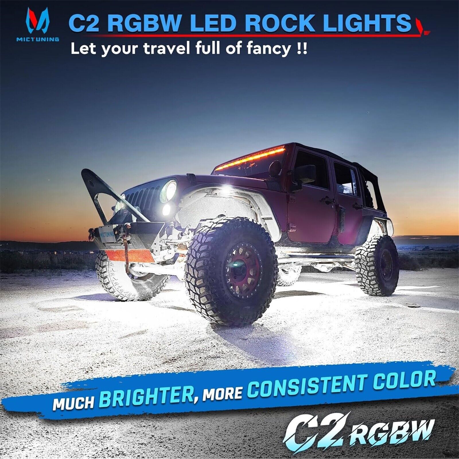 MICTUNING Curved C2 RGBW 12 Pods Underglow Neon LED Rock Lights for Trucks/UTVs