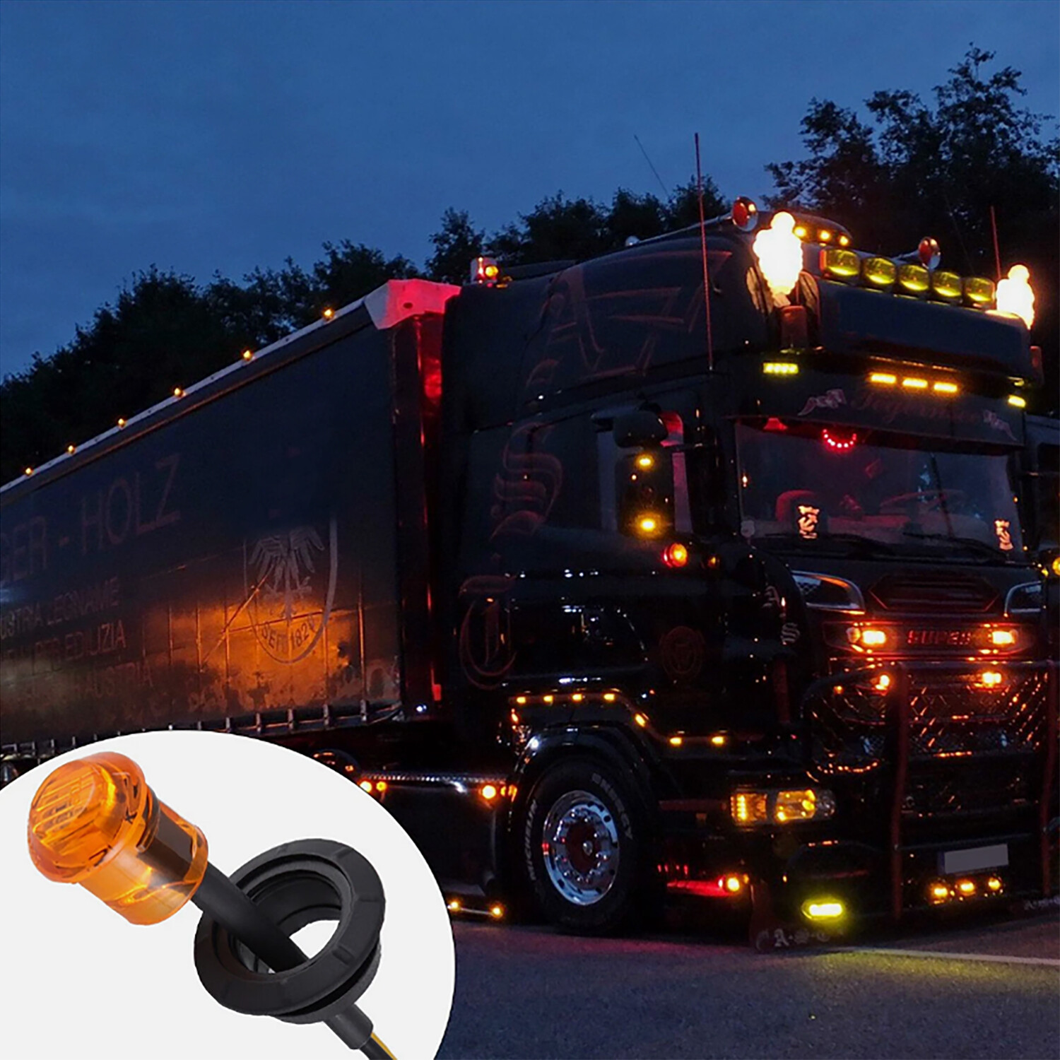 3/4″ 12V Marker Lights LED Truck Trailer Round Side Bullet Light Amber Red Lamps