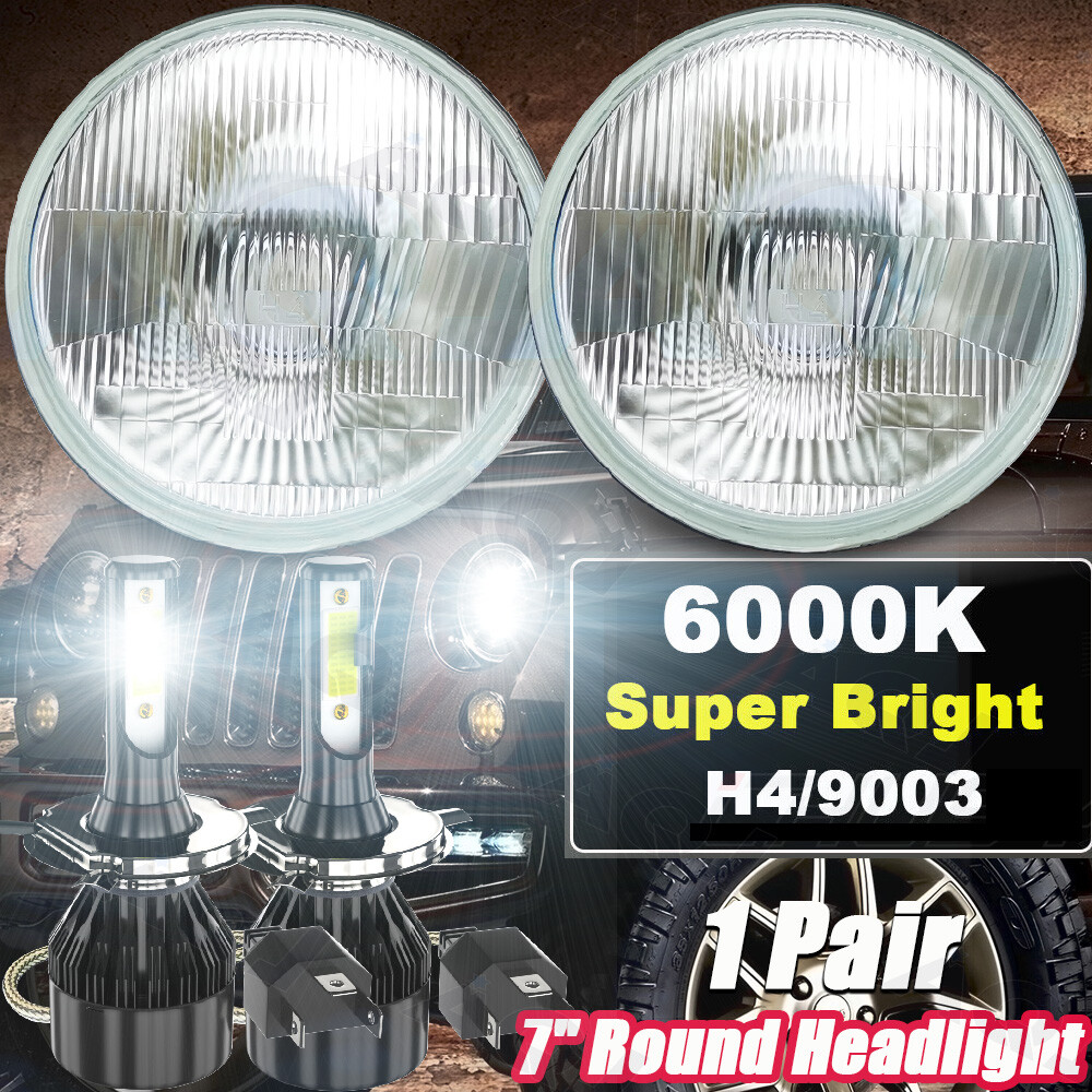 2Pc 7″ inch Round H4 LED Headlight Hi-Lo Beam For Peterbilt 379 359 Truck