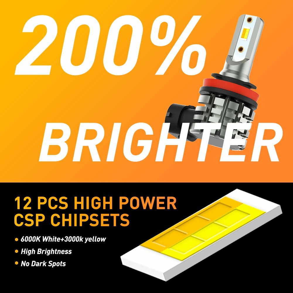 AUXITO H8 H11 Dual Color Switchback White Yellow LED DRL Fog Light Bulbs 4000LM