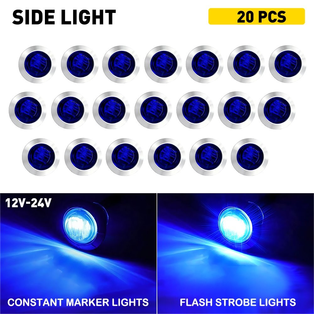 20X 3/4″ Inch Blue LED Dual Strobe Steady Marker Lights 12V Waterproof IP67 EPY