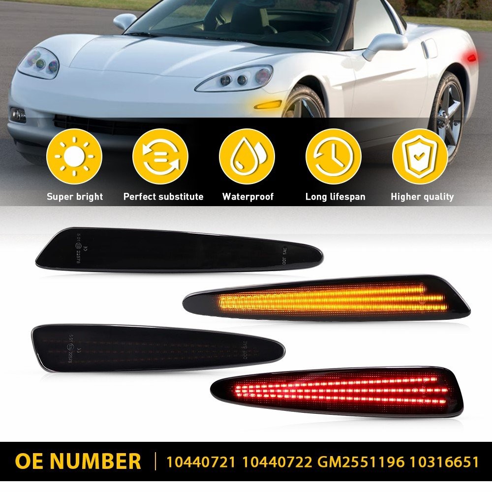 3-Row LED Side Marker Light Front+Rear For 05-13 Chevrolet Corvette C6 10316651,