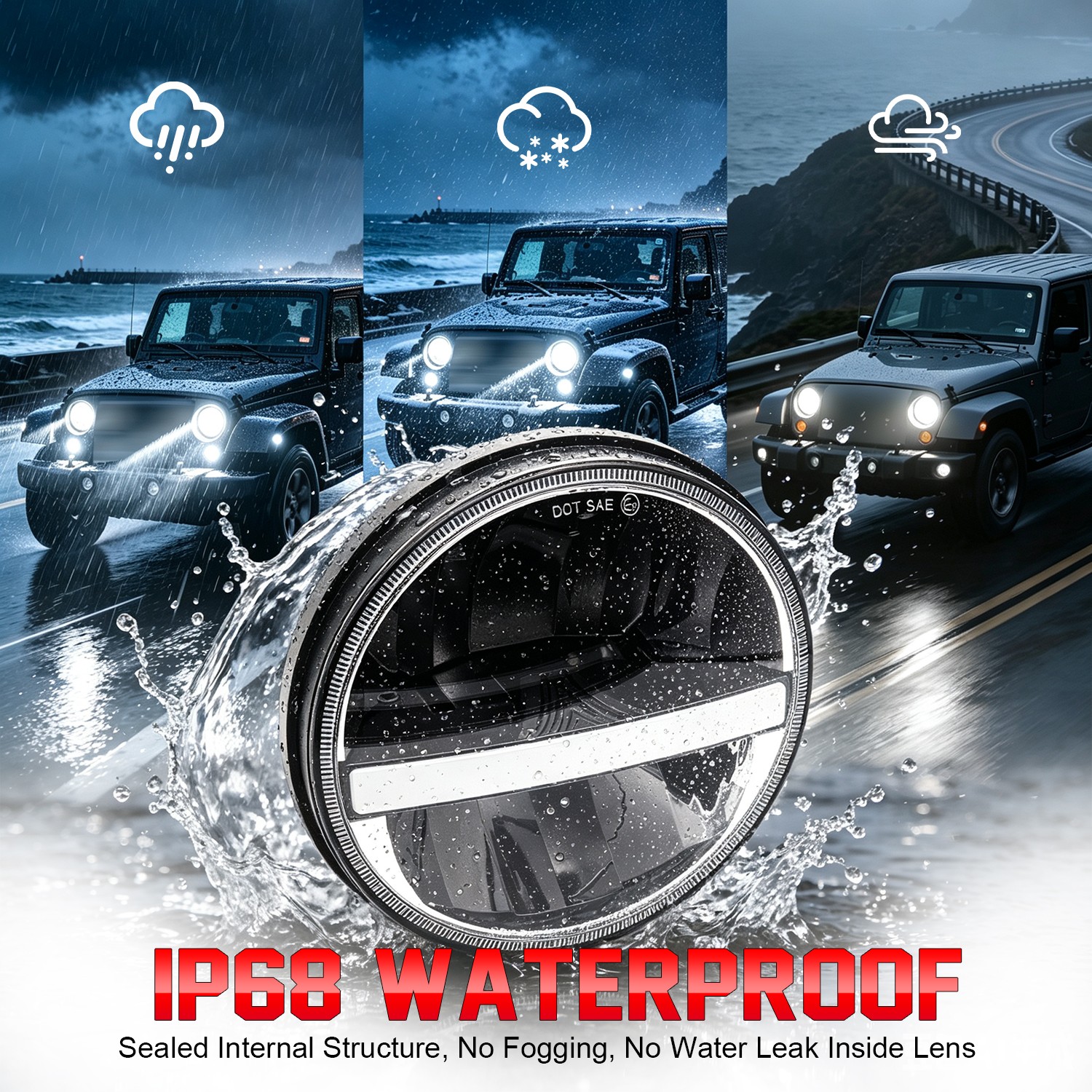 2X LED 7″ Round Headlights High Low Beam Aluminum Housing