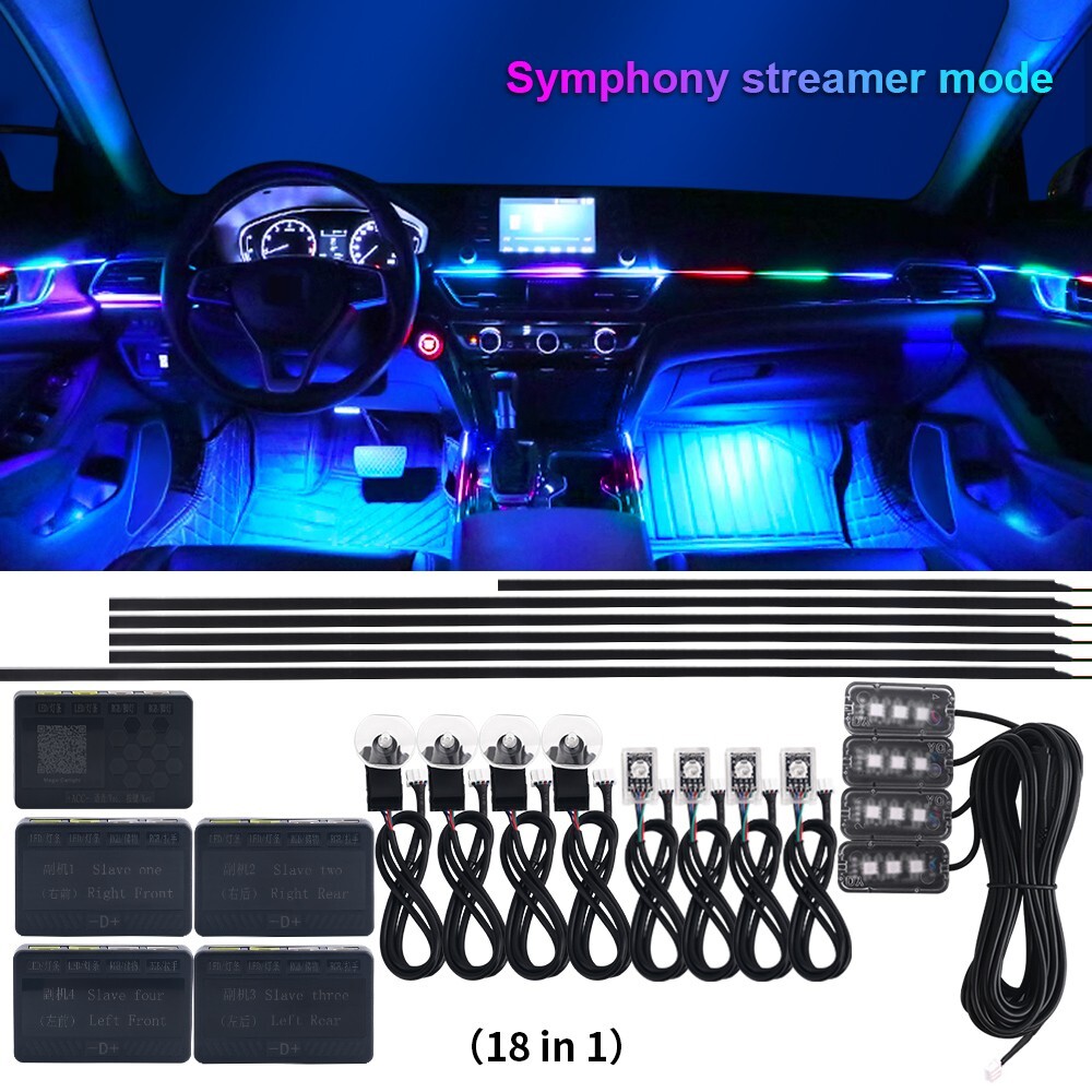 18 IN 1 Full LED Bead Symphony Dream Car Interior Ambient Lighting Wireless Kits