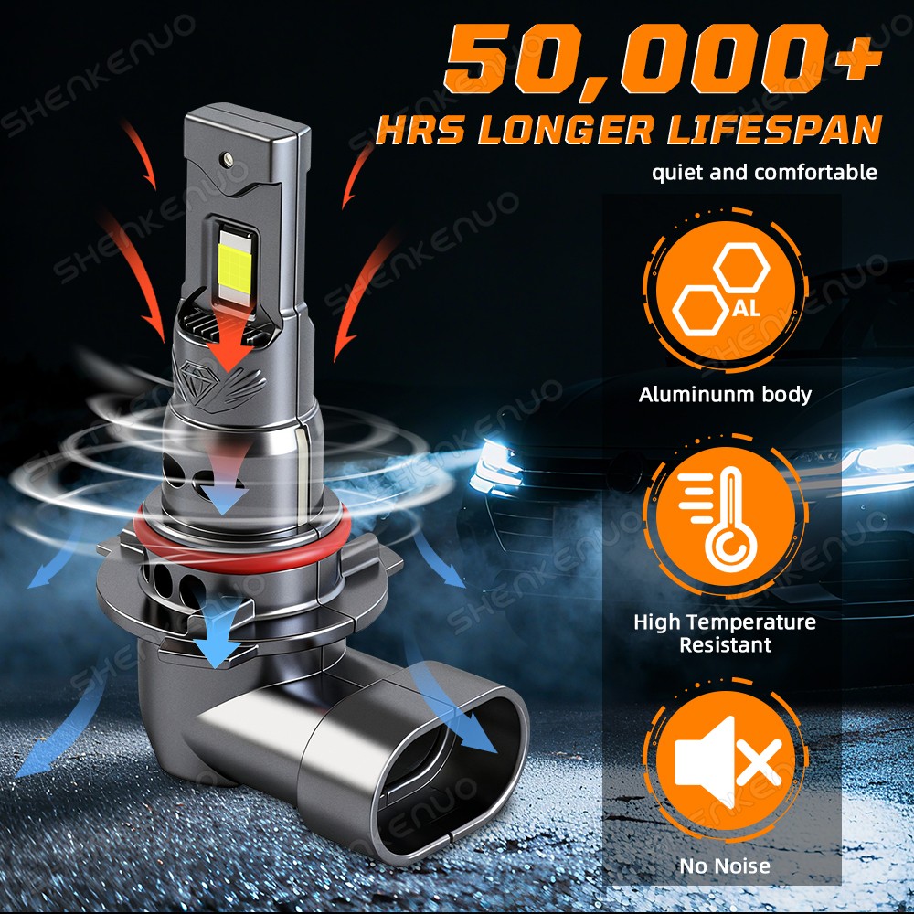 9005 HB3+9006 HB4 LEDs | 18PCS 3570 CSP Chips | Aviation Aluminum Body