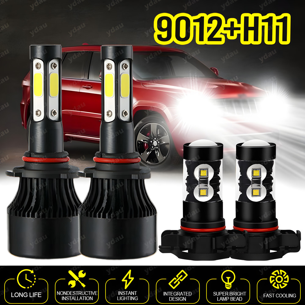 For Jeep Cherokee 2014-2015 LED Headlight & Fog Light Bulbs Combo Clear White