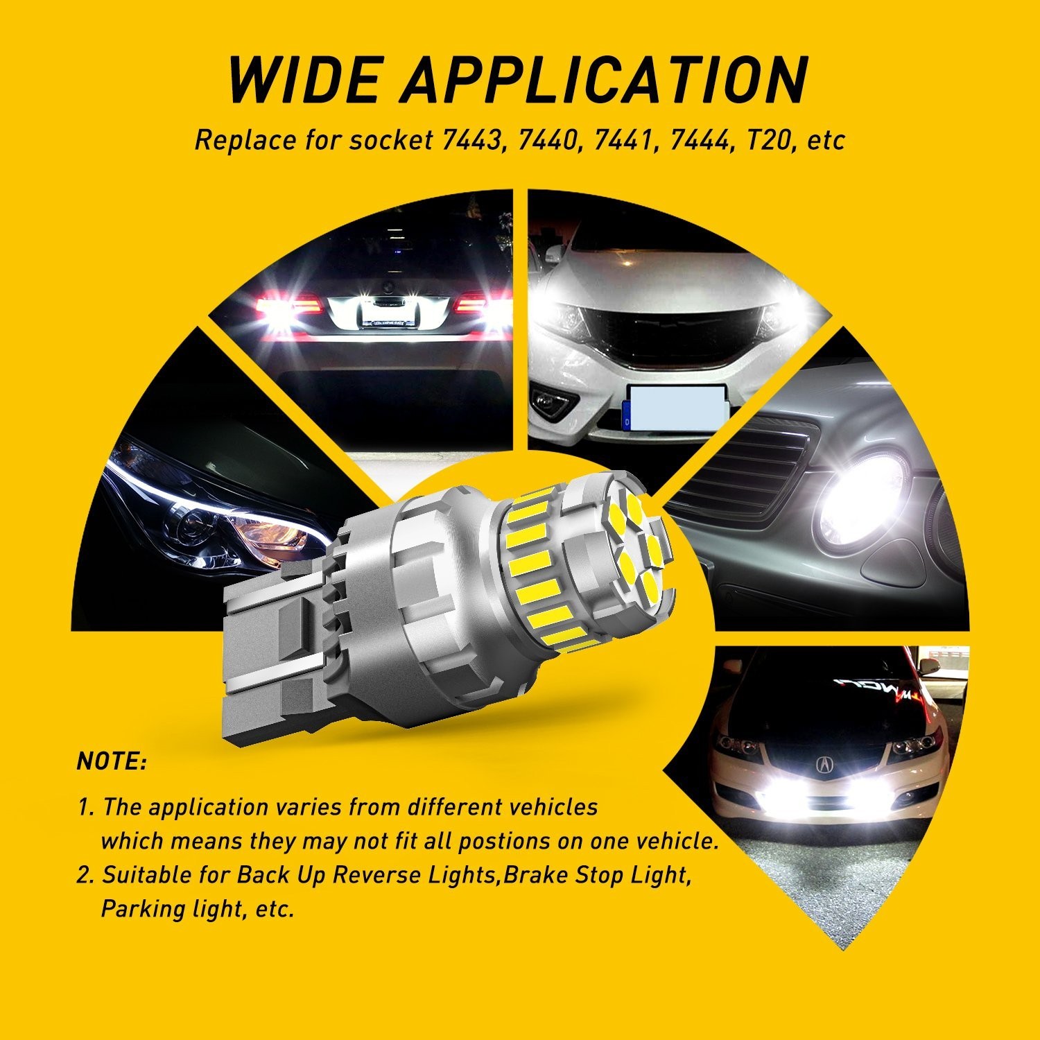 7443 7440 7444 LED Back Up Reverse Light Bulbs Cool White Extremely Bright 2/10x