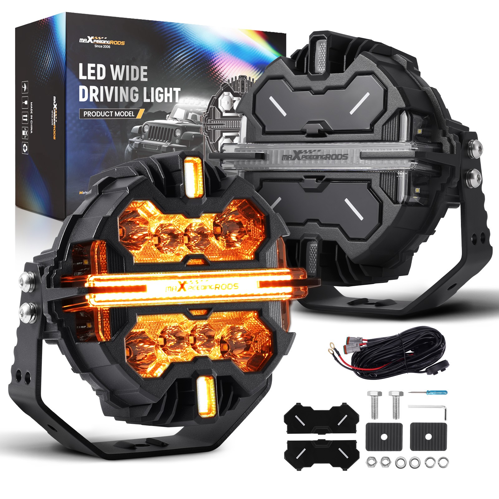 7inch 332W LED Driving Light Spot Beam RGB DRL For ATV 4X4 Off Road White 6000K
