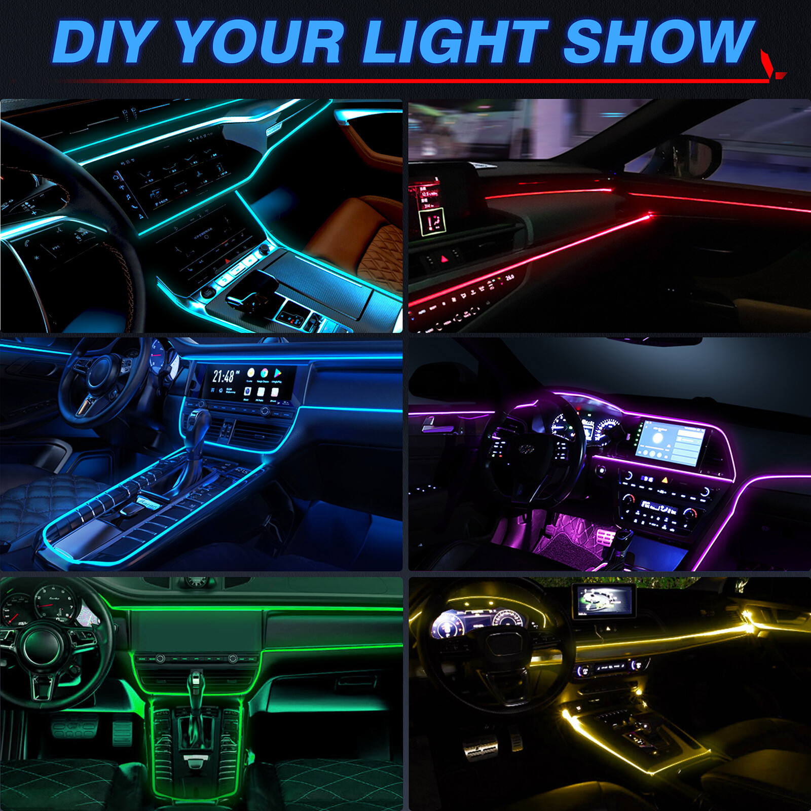 10M RGB 8 LED Car Interior Ambient Guide Light Strip Decor Atmosphere Door Light