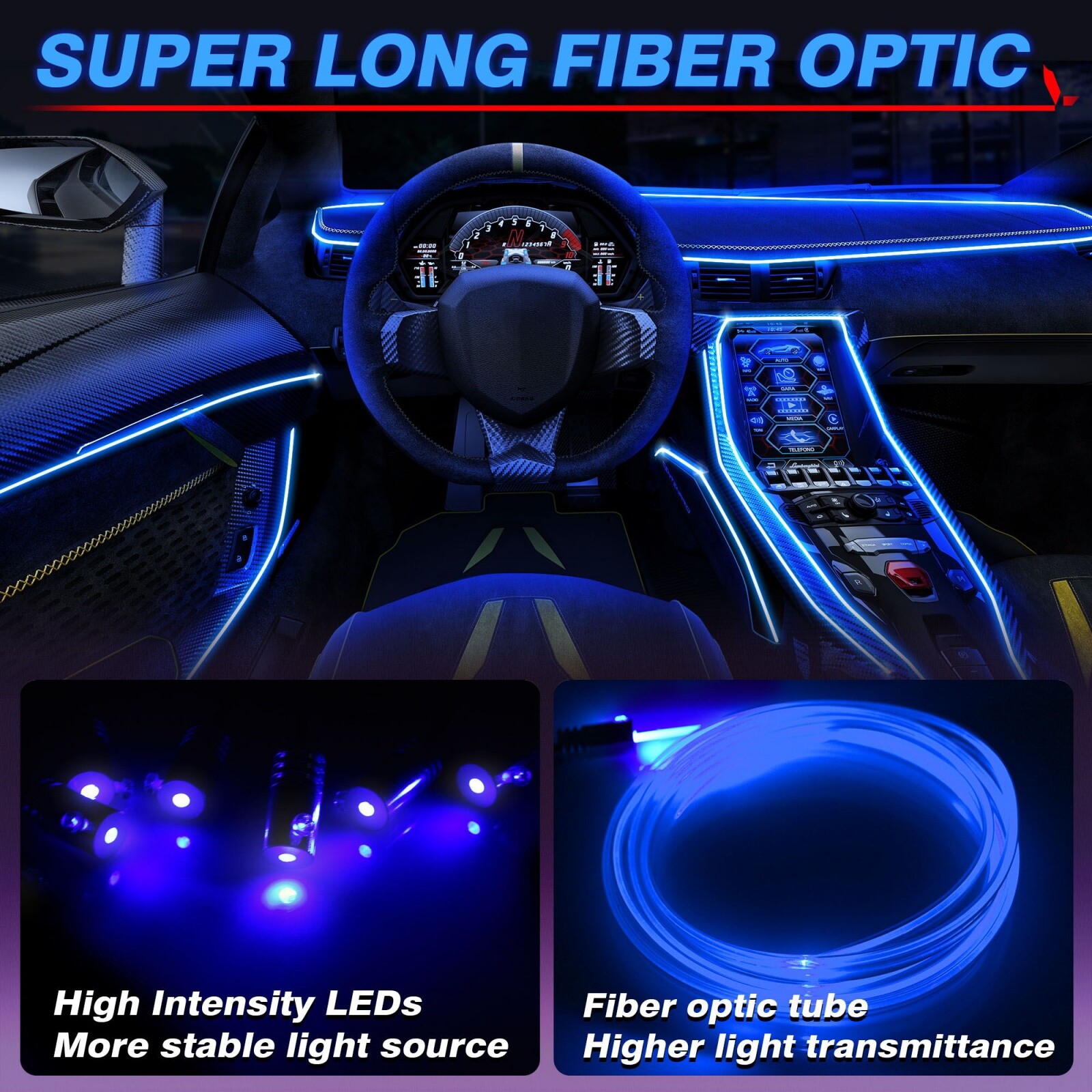 10M RGB 8 in 1 Car Light Strips SUV Car Interior Accent Decor Neon Lighting Kit