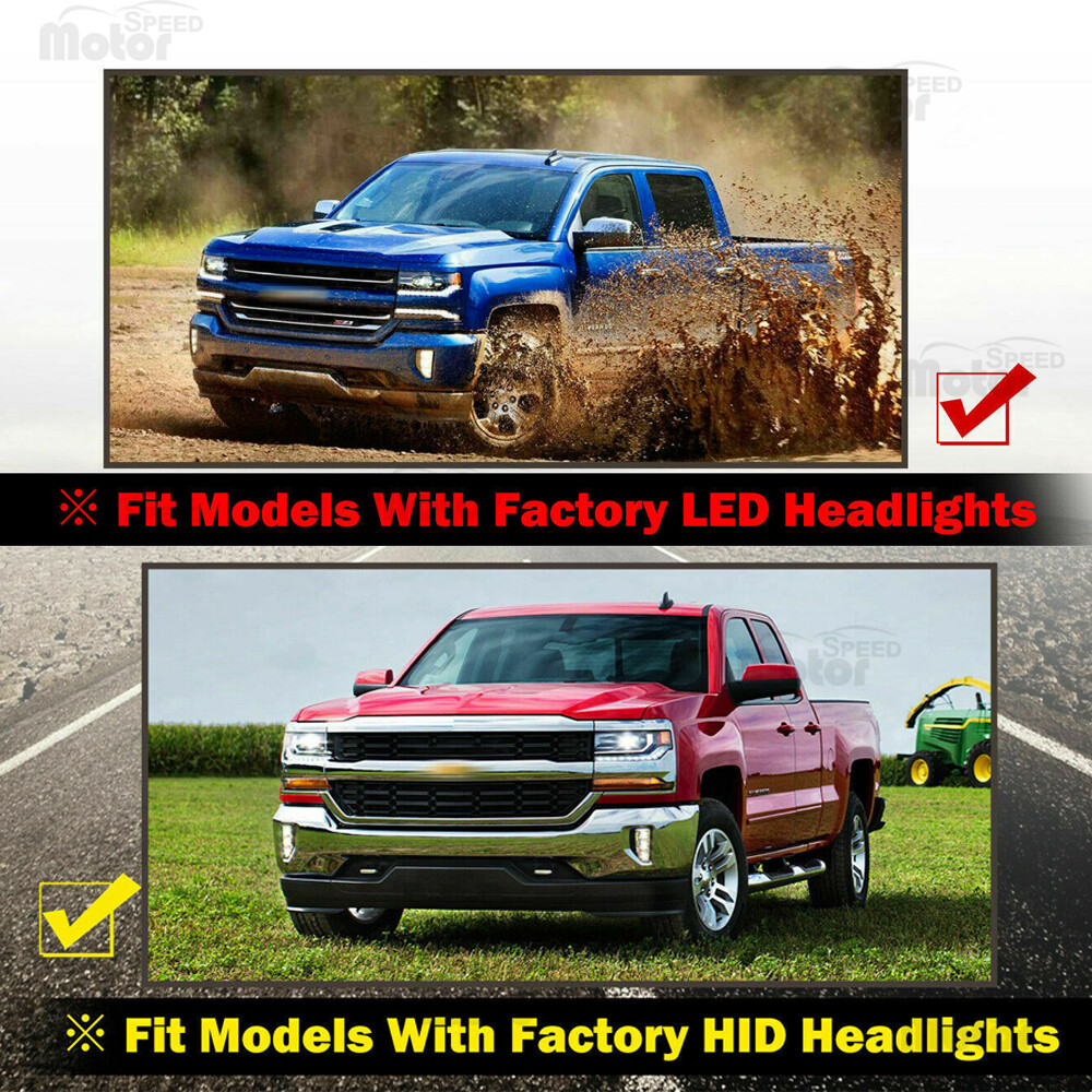 For 2016-2019 Chevy Silverado 1500 LED Headlights Chrome Trim Projector Headlamp