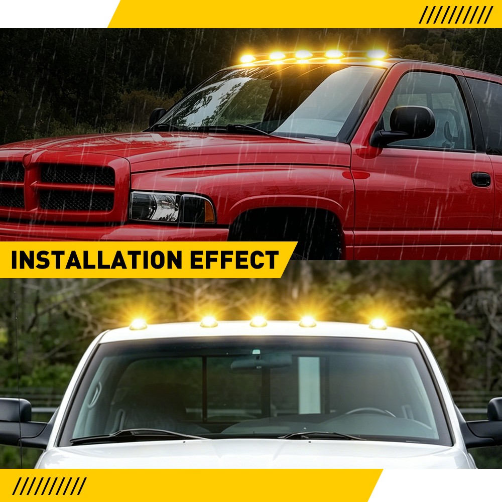 For 1999 2000 2001 Dodge Ram 1500 5xAmber/White LED Cab Roof Marker Lights Set