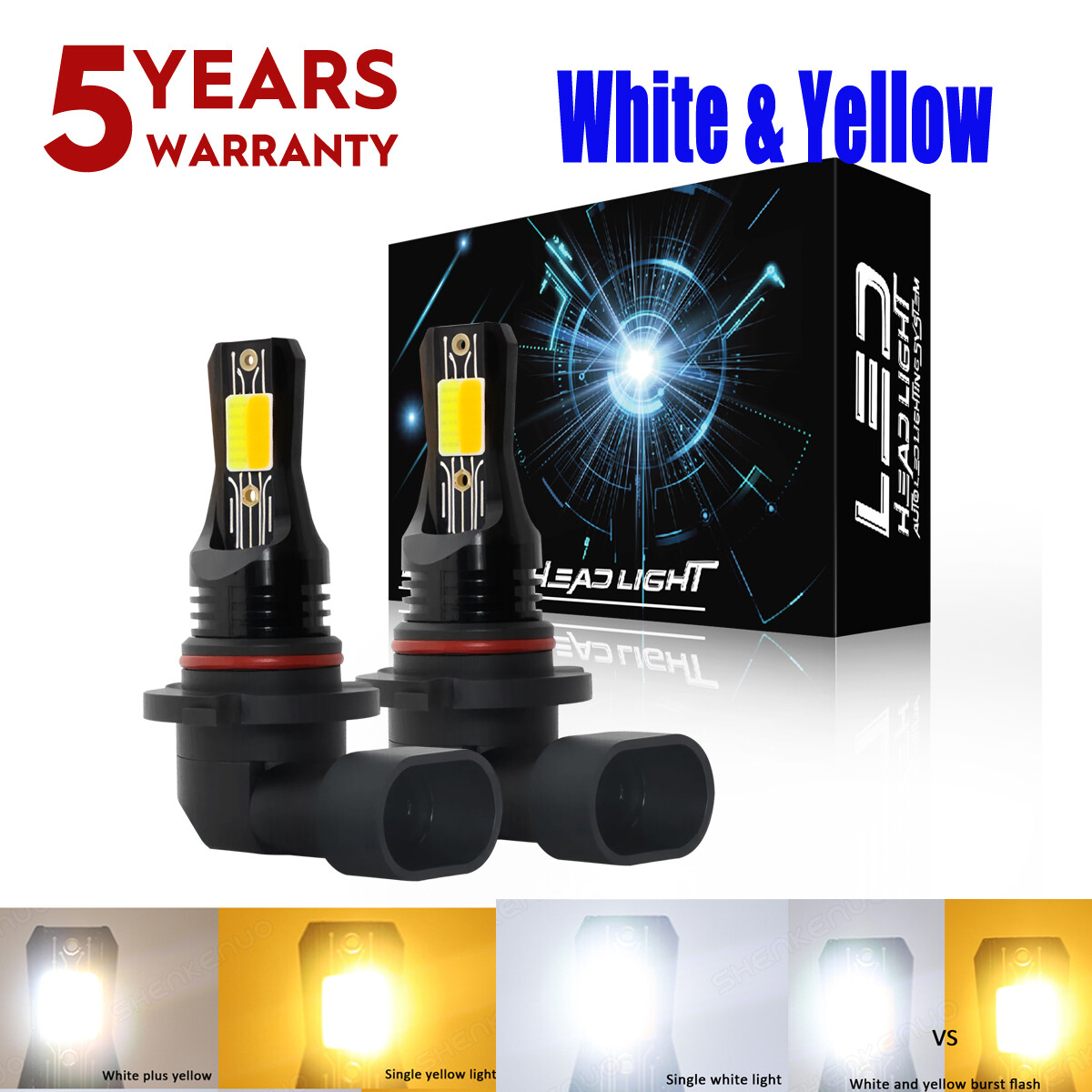 9005 HB3 Switchback Dual Color White Yellow Daytime Running Light Bulb Fog Bulbs