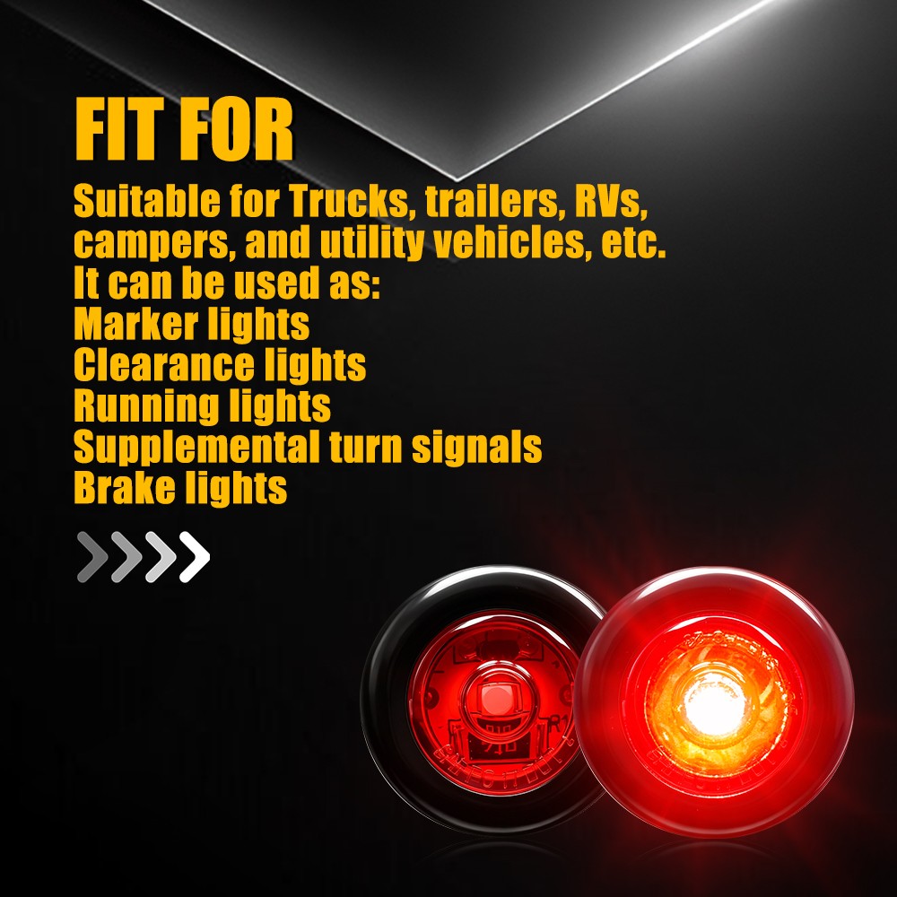 3/4″ Round Red LED 50000 Hours Lifespan Side Running Marker Lamps 12V 20Pcs New