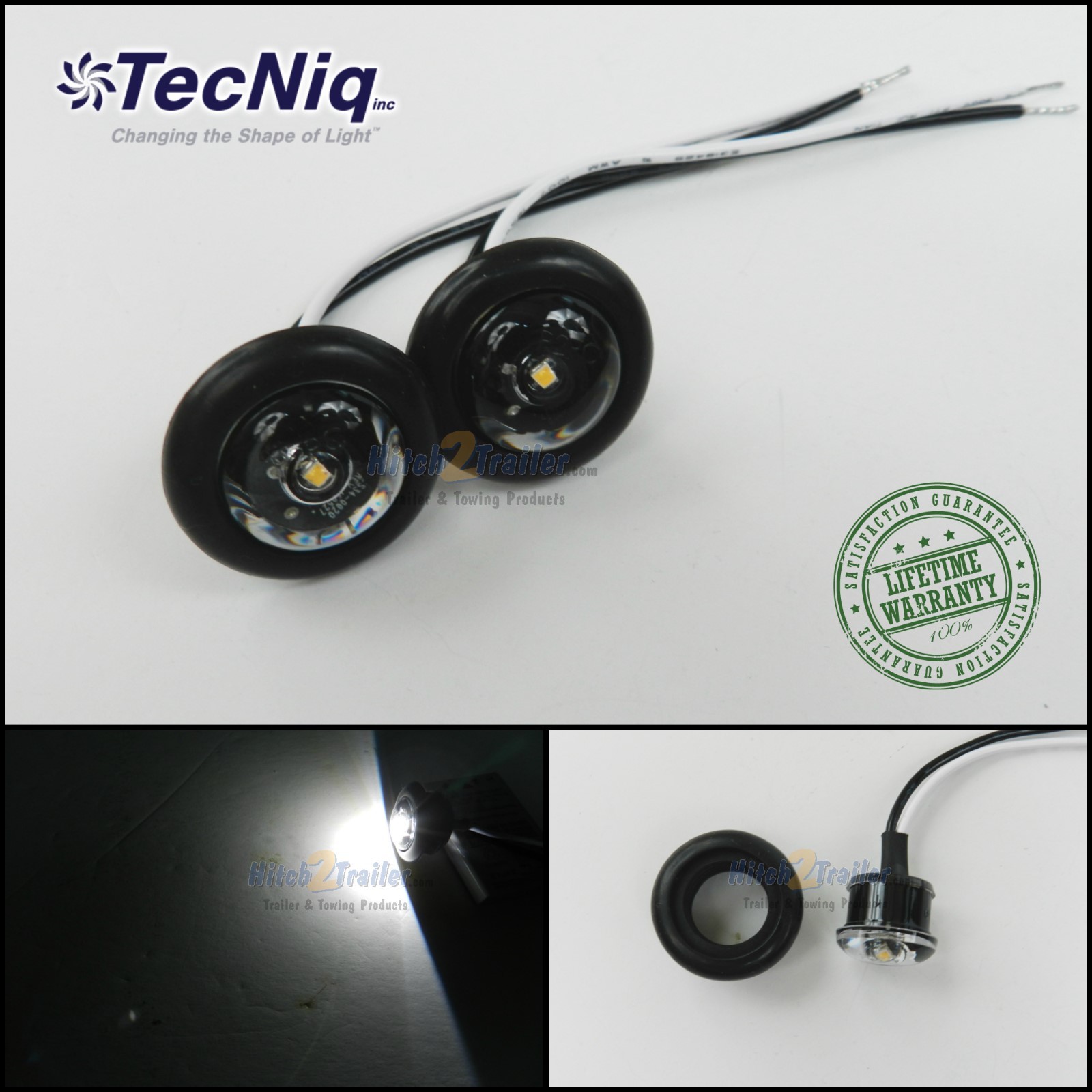 2 TecNiq Clear/ White 3/4″ LED Bullet lights Clearance Marker Trailer Truck USA