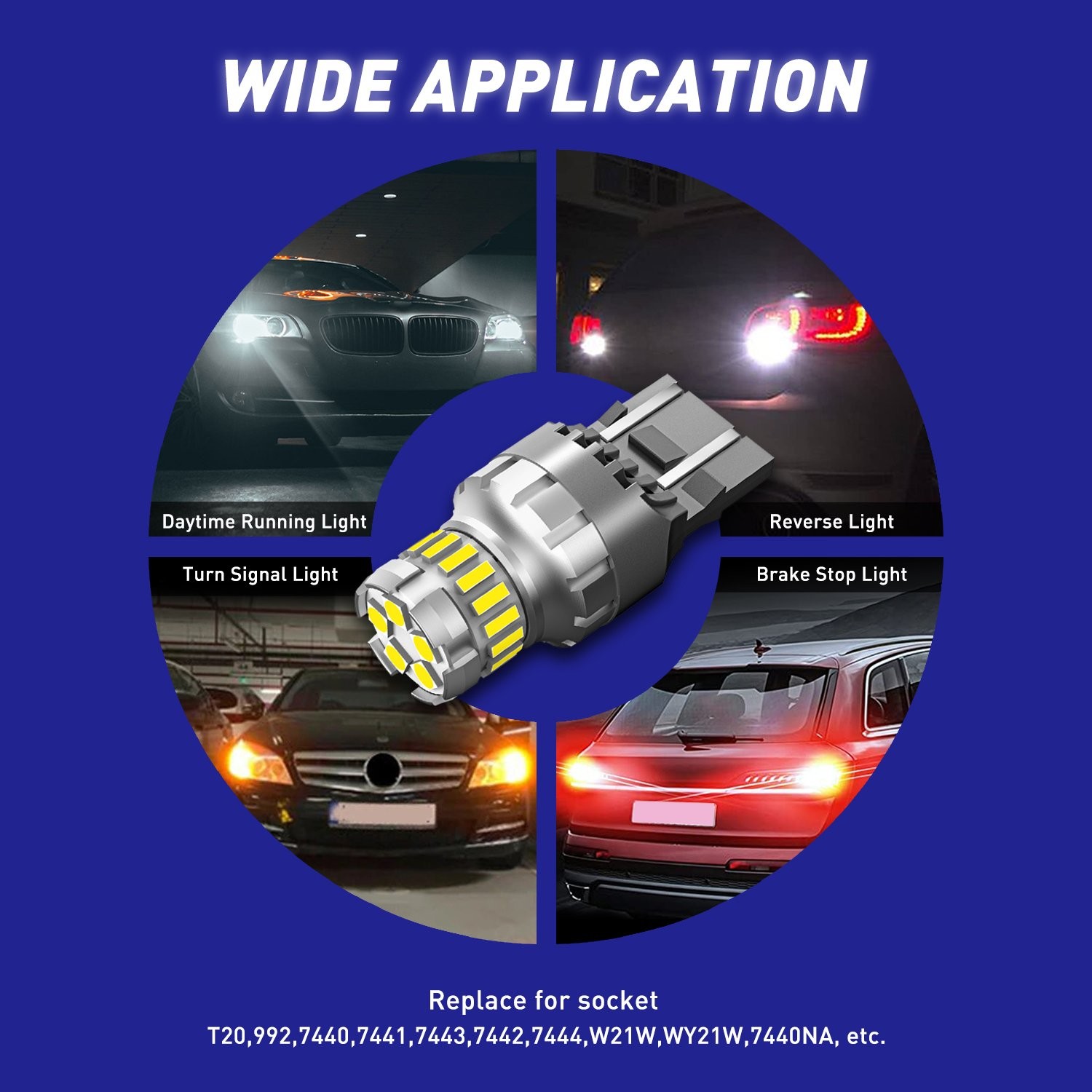 2X AUTOONE 7443 23SMD LED Reverse Tail Backup Signal DRL Light Bulb 6500K White