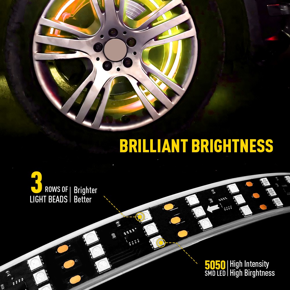 3 Row 15.5 LED Wheel Ring Rim Lights Color RGB Turn Signal IP68 5050 remote+APP