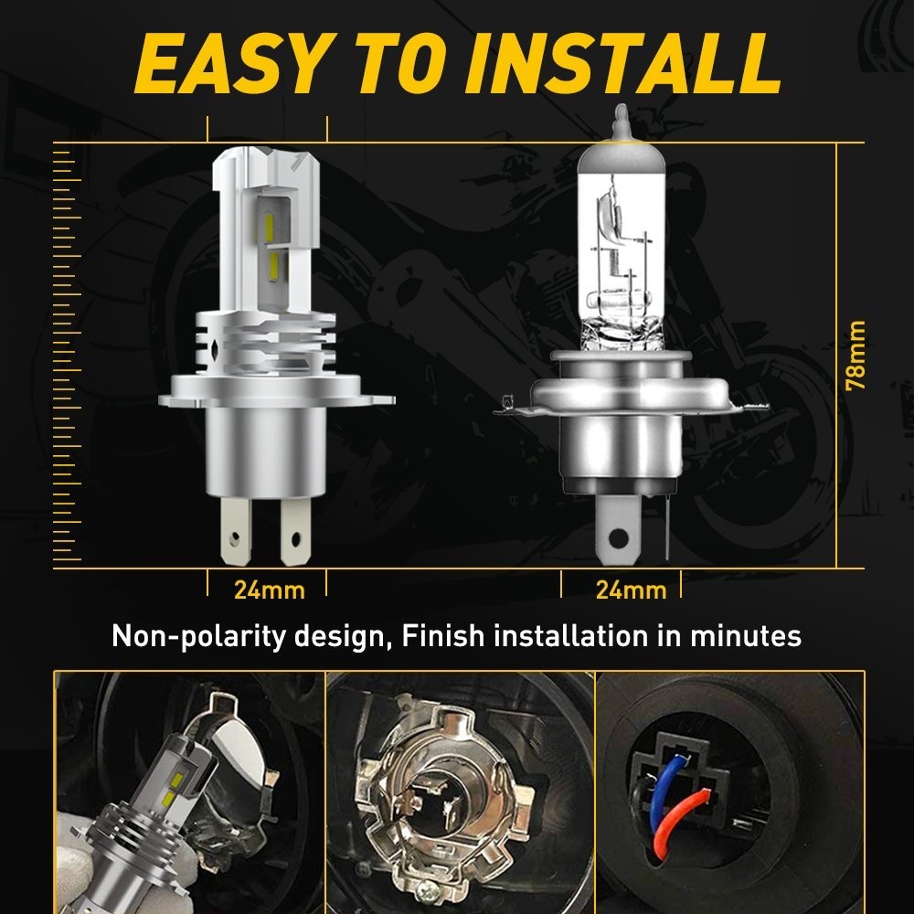 H4 9003 HB2 FANLESS LED Motorcycle Headlight Bulb Hi/Low Beam 6000K High Power