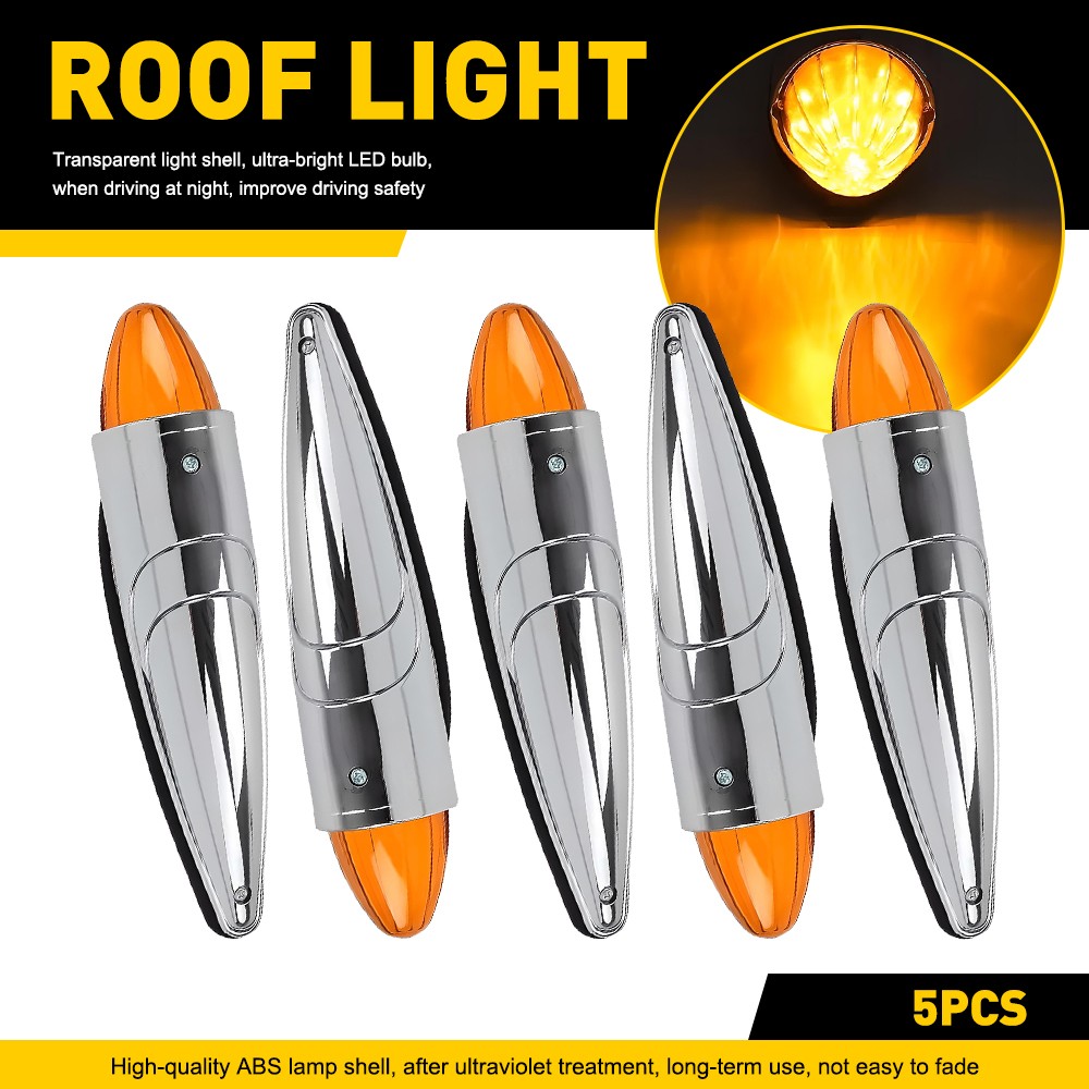 5x Amber 17-LED Torpedo Cab Marker Roof Light For Peterbilt Kenworth Mack trucks