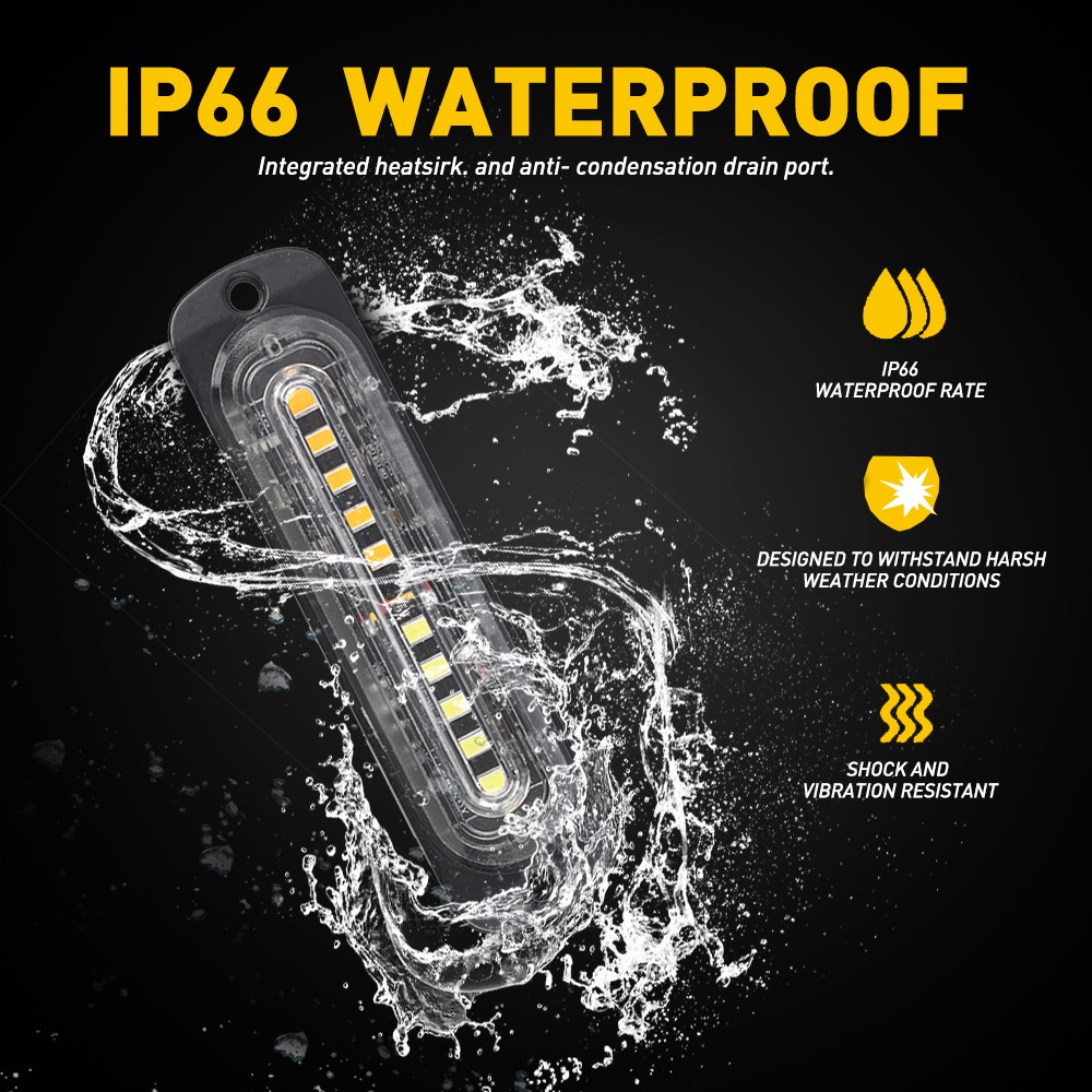 4X Warn Emergency Car Hazard Flash Light Strobe Bar Amber/White Aluminum Housing