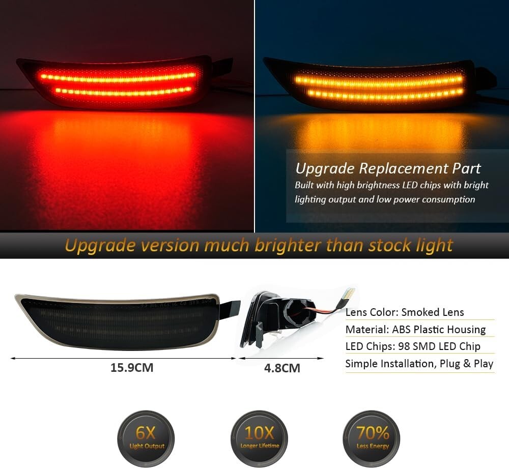 4Pc LED Side Marker Light Indicator Black Lens For 2016-2022 Mazda MX-5 Miata