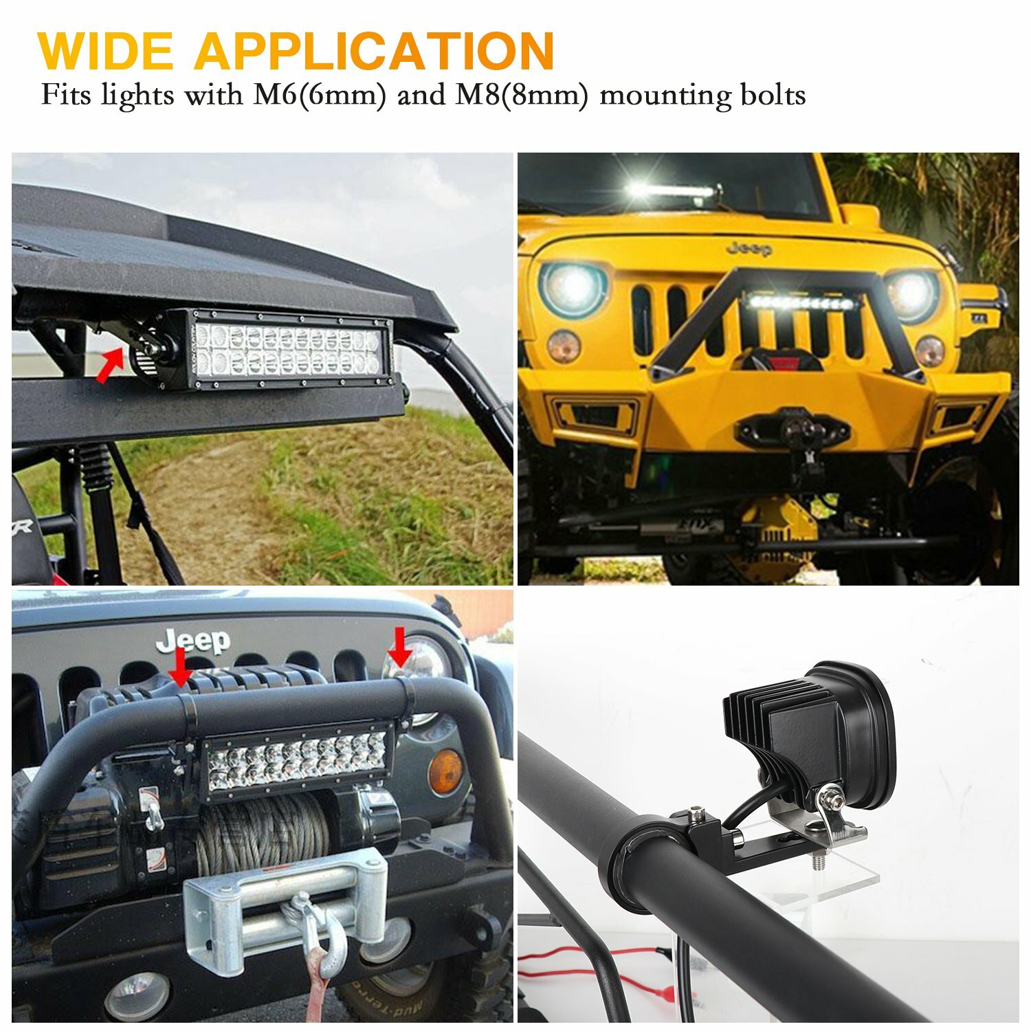 2X 2″ 51mm Bull Bar Roll Cage Mount Bracket Tube Clamps LED Light Bar Offroad