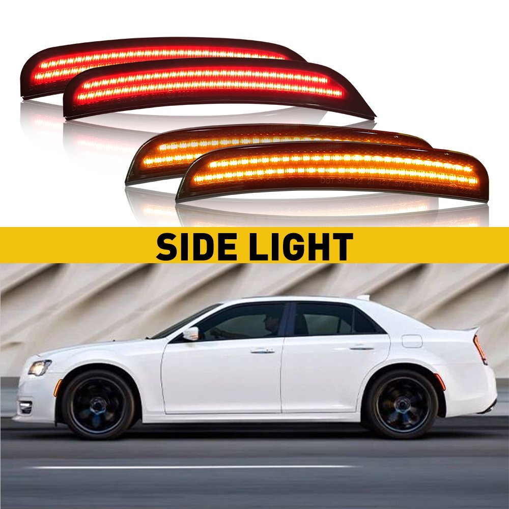 For 2015-21 Chrysler 300 Smoked LED Side Marker Light Front Rear Lamp 4PCS EXE