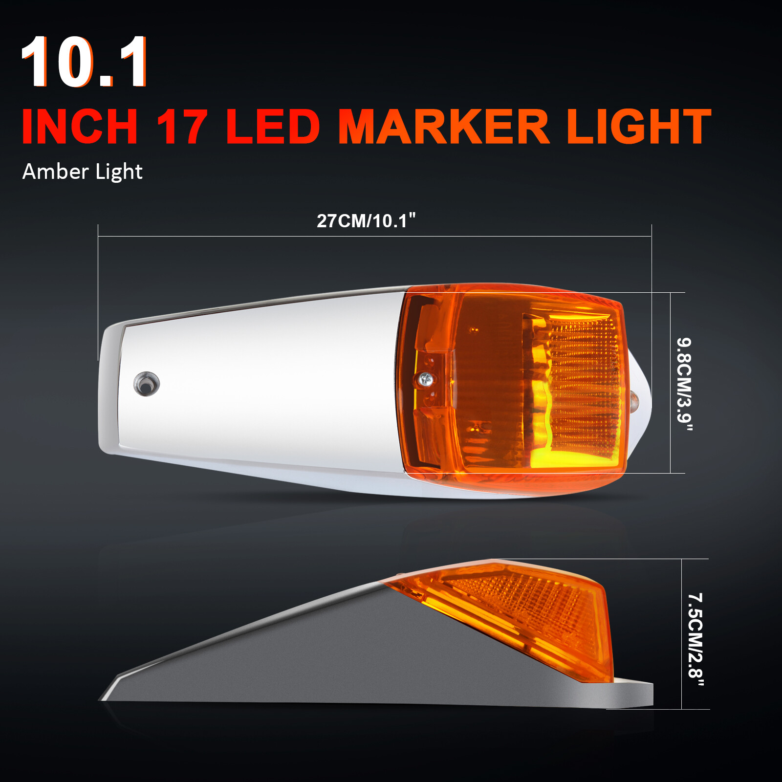 New 5x Amber 17 LED Chrome Cab Roof Marker Light Fits Peterbilt Kenworth
