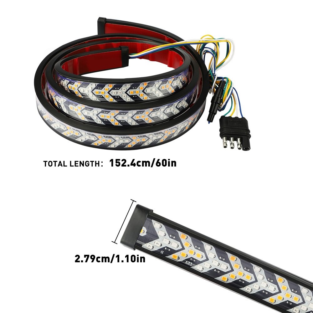 60″ Truck 3 Row LED Tailgate Light Bar Reverse Brake Turn Signal Stop Tail Strip