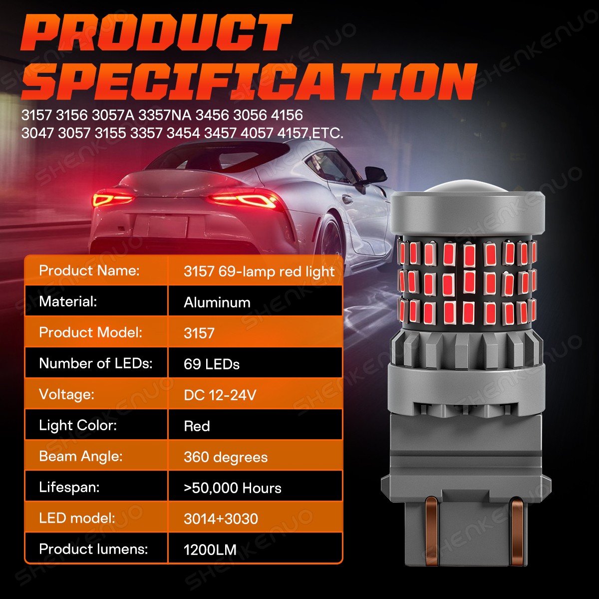 2PCS 3157 LED Red Strobe Flash Blinking Brake Stop Tail Light Parking Bulb Lamp