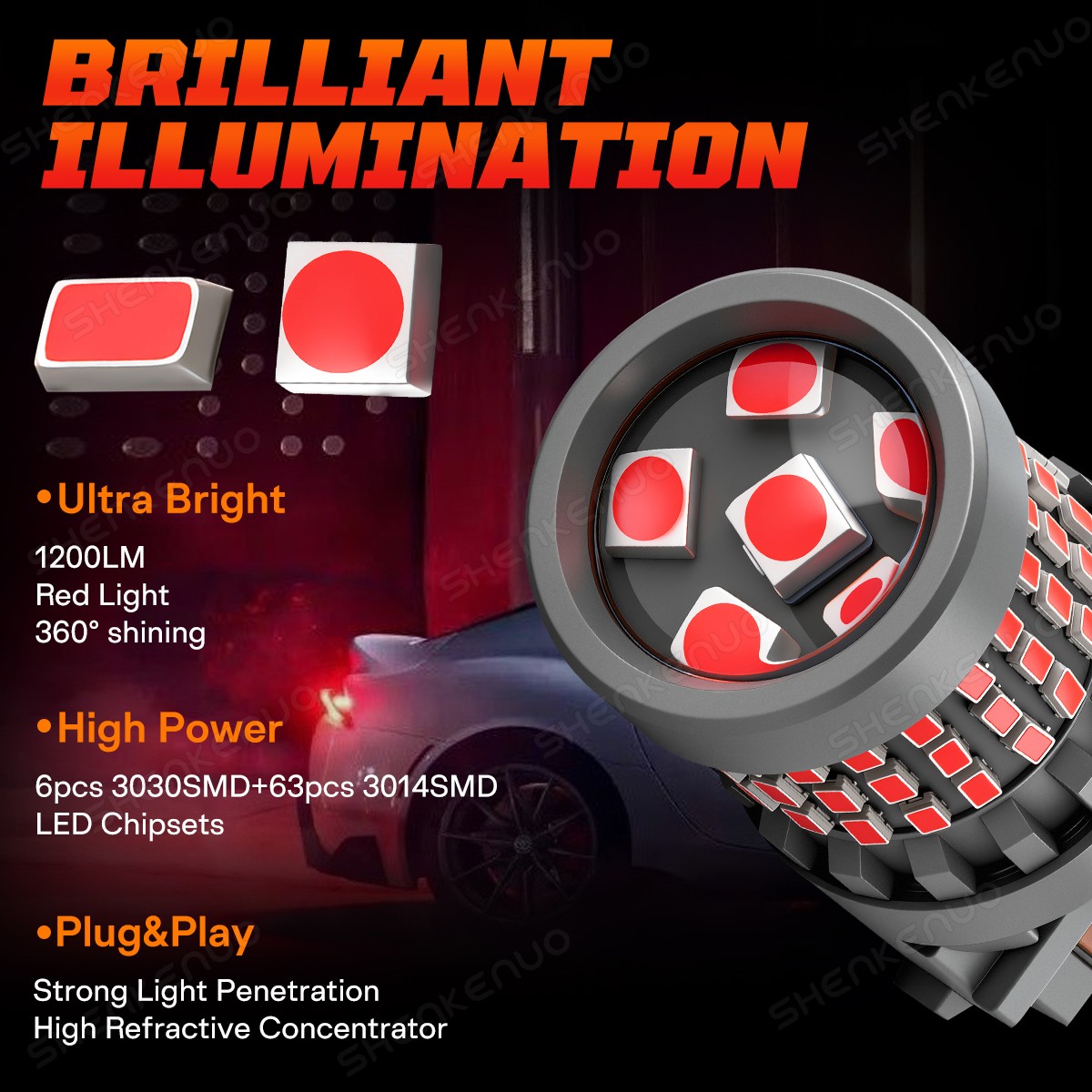 2PCS 3157 LED Red Strobe Flash Blinking Brake Stop Tail Light Parking Bulb Lamp
