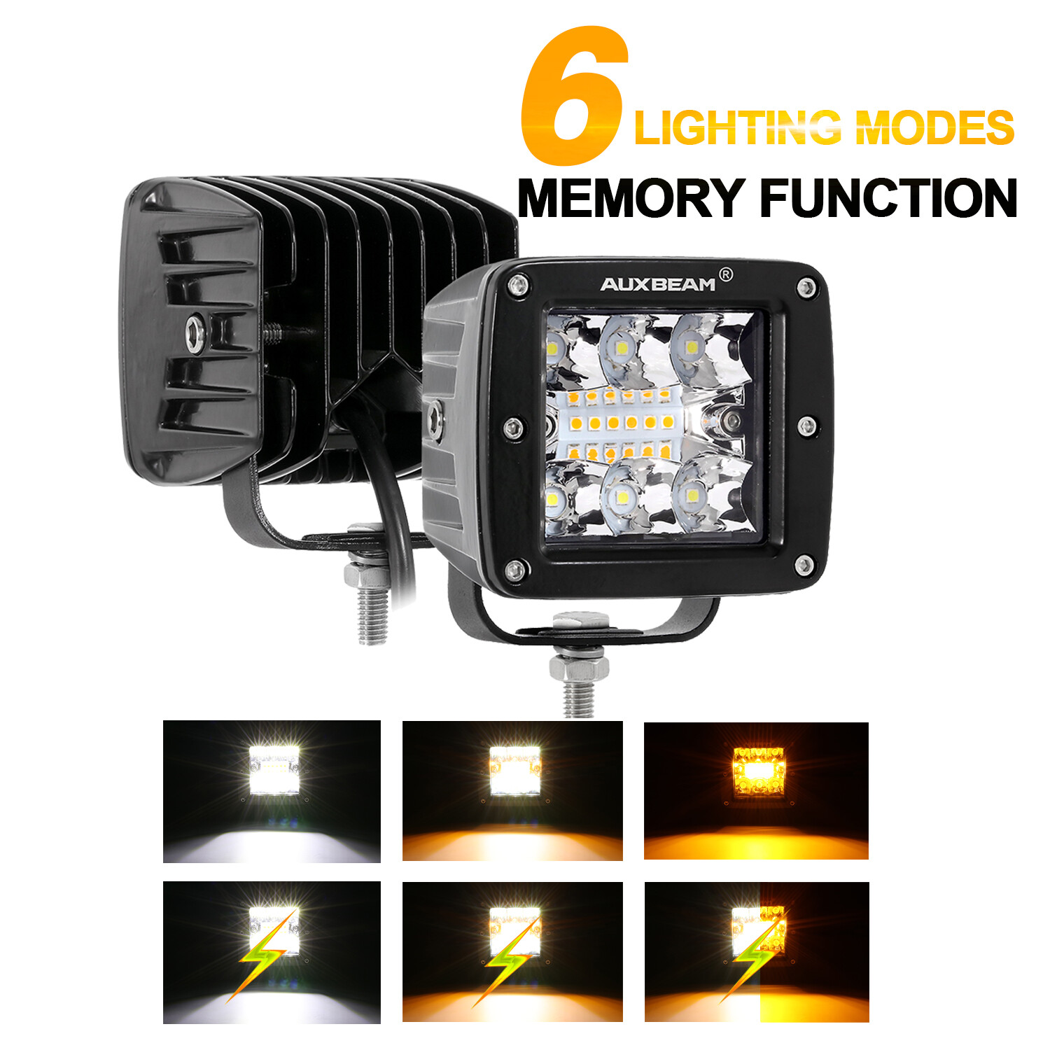 AUXBEAM 4″ 7″ 12″ 20″ 22″ 32″ 42″ 50″ 52″ LED Work Light Bar Amber Strobe Pods