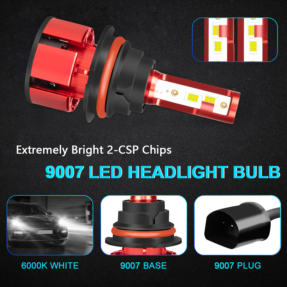 2PCS 2-Sides 9007 HB5 LED Headlight Kit Bulb Hi/Lo Dual Beam 6000K Super White
